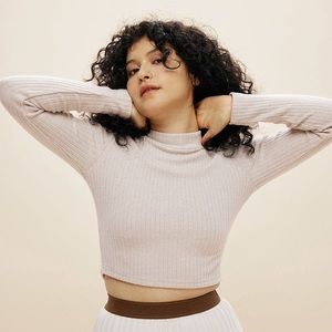 Cashmere-Like Thermal Mock Neck Crop Top, S, morganite